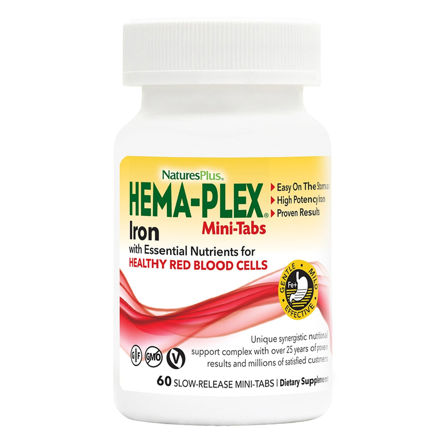 NaturesPlus Hema-Plex Iron | 60 Slow-Release Mini-Tabs (2 Pack) 85 mg Chelated Iron | Vegan & Gluten Free