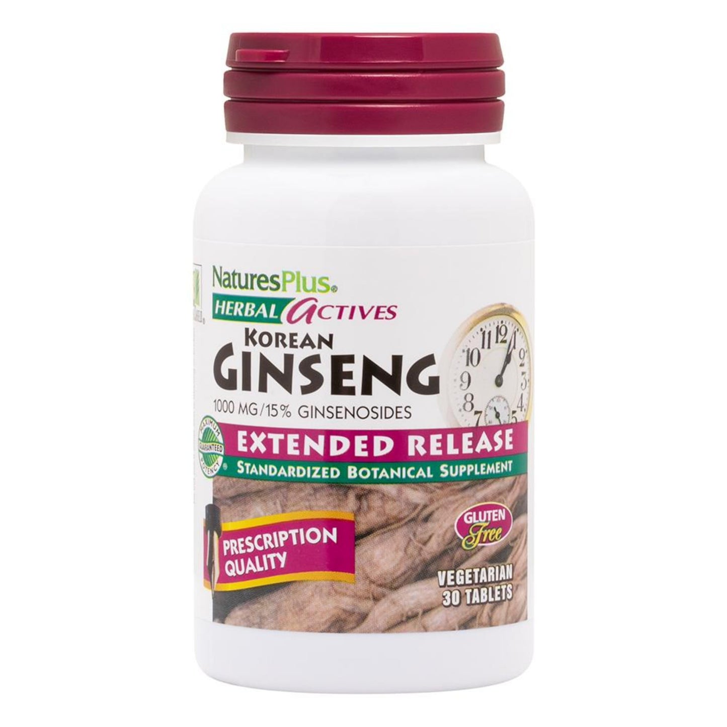 NaturesPlus Herbal Actives Korean Ginseng - Extended Release 1000 mg | 30 Vegan Tablets