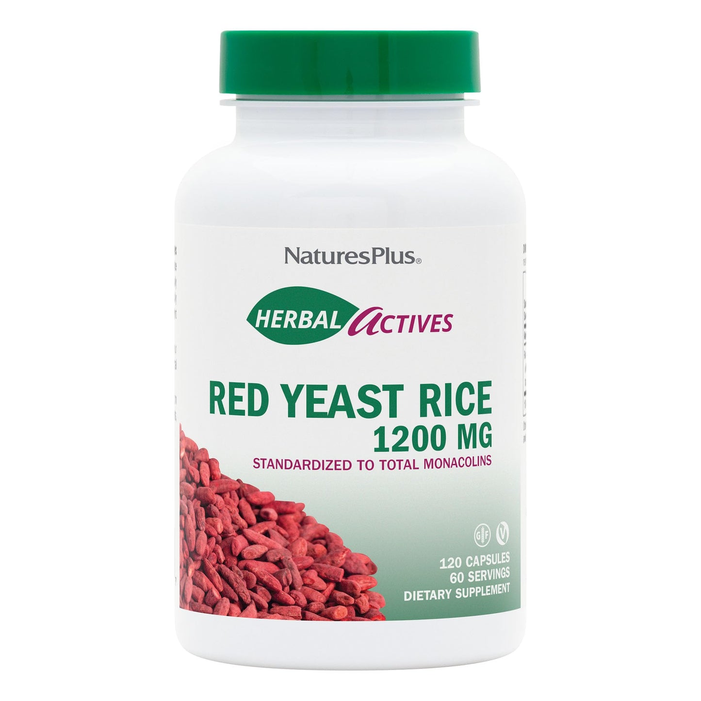 NaturesPlus Herbal Actives Red Yeast Rice 1200 mg - 120 Capsules | Non-GMO, Vegan, Gluten Free