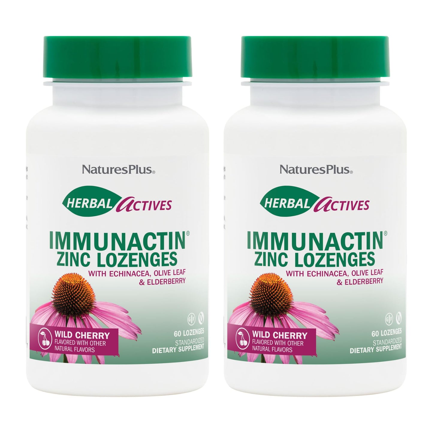 NaturesPlus Herbal Actives ImmunActin – Zinc Lozenges, Wild Cherry (Pack of 2)