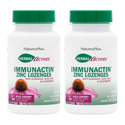 NaturesPlus Herbal Actives ImmunActin – Zinc Lozenges, Wild Cherry (Pack of 2)