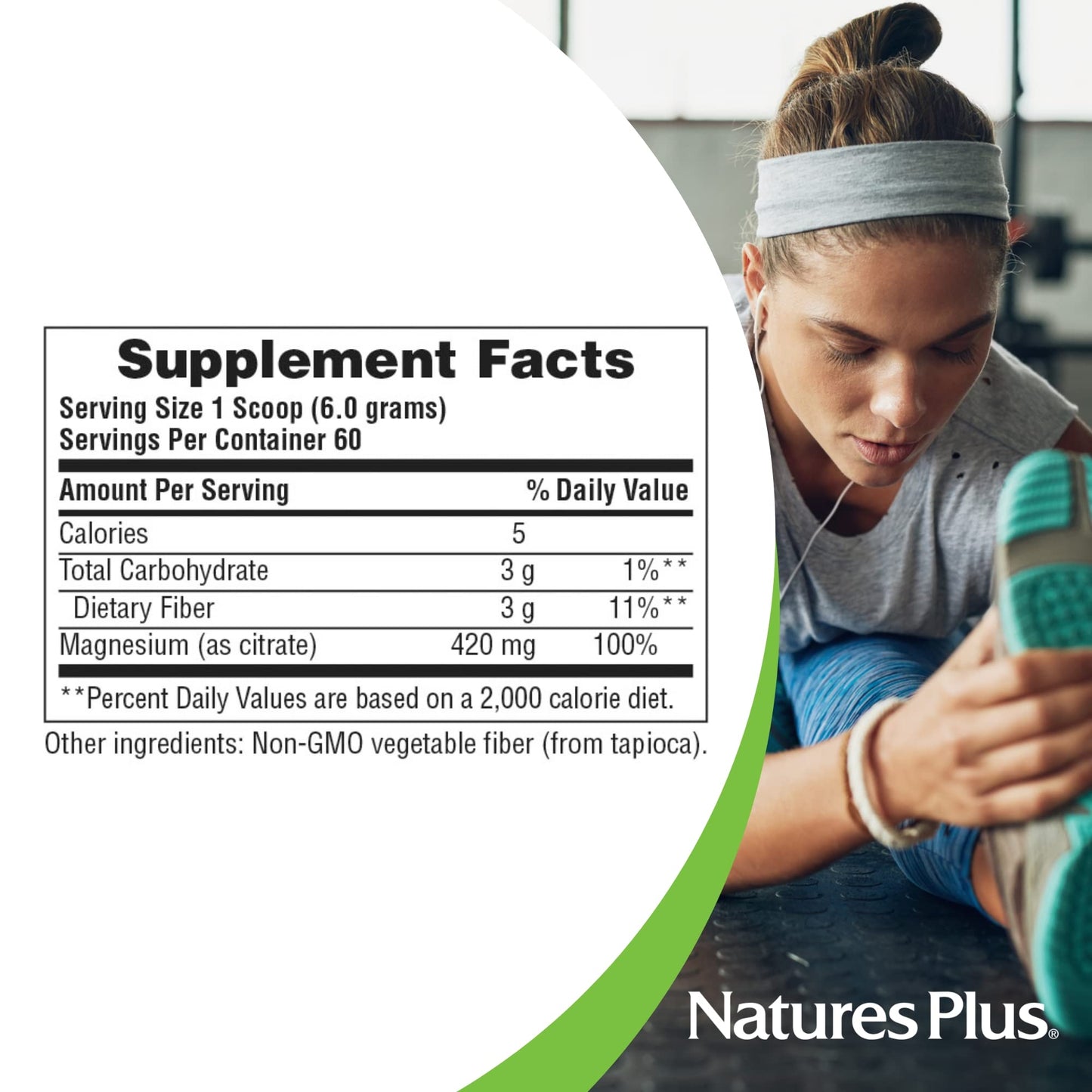 NaturesPlus KalmAssure Magnesium Powder – 0.8 lb, Unflavored | 60 Servings | Non-GMO, Gluten Free, Vegan