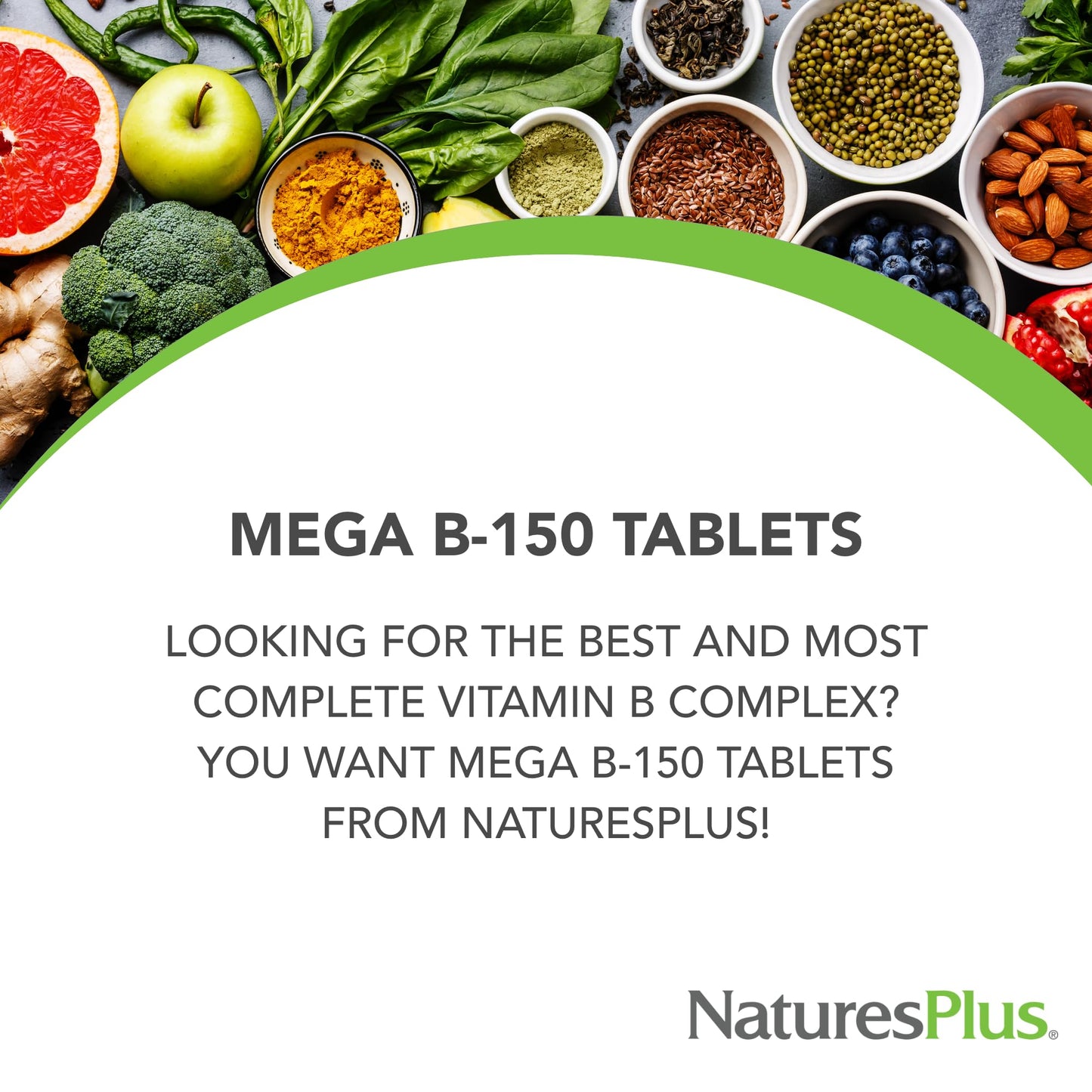 NaturesPlus Mega B-150 Complex | 90 Sustained-Release Vegetarian Tablets | Gluten Free B-Complex Vitamin Supplement