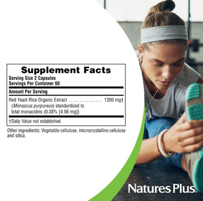NaturesPlus Herbal Actives Red Yeast Rice - 2 x 120 Veg Capsules, Gluten Free, 240 Servings