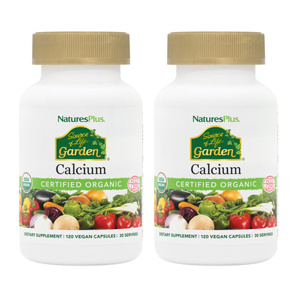 NaturesPlus Source of Life Garden Calcium - 120 Vegan Capsules (Pack of 2) | Organic, Gluten Free, Vegetarian, 60 Servings