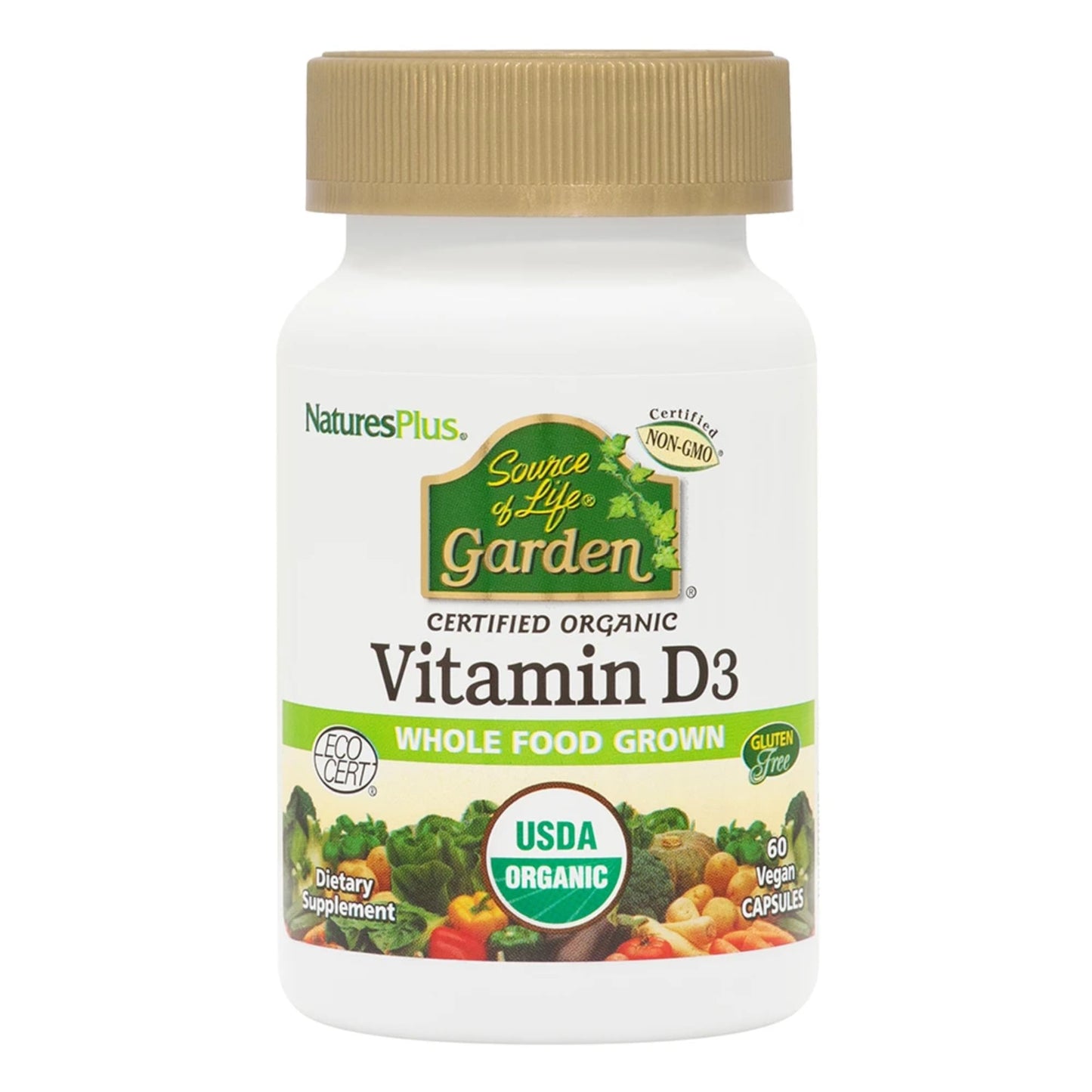 NaturesPlus Source of Life Garden Vitamin D3-60 Vegan Capsules | Immune Support, Organic, Non-GMO, Gluten Free