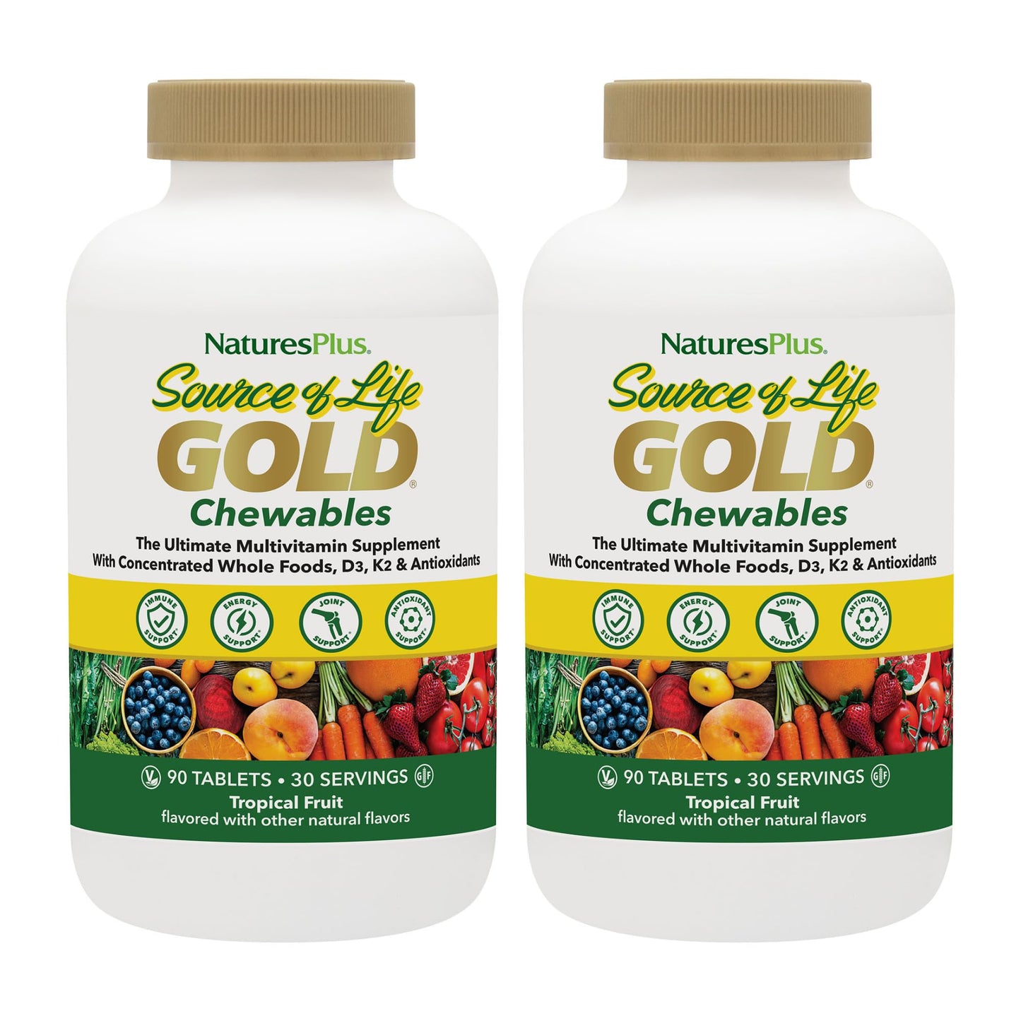 NaturesPlus Source of Life Gold Multivitamin - 90 Chewable Tablets Pack of 2 - Gluten Free - 60 Total Servings