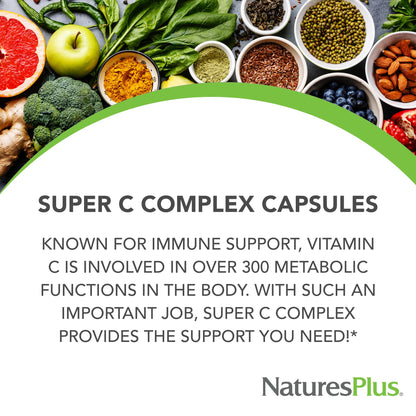 NaturesPlus Super C Complex – 180 Capsules Pack of 2 – 1000 mg Vitamin C & 500 mg Bioflavonoids – Vegan, Gluten-Free | 180 Servings
