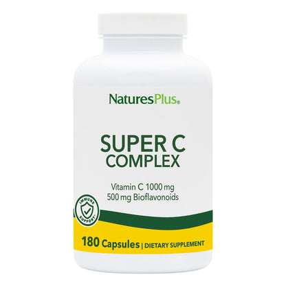 NaturesPlus Super C Complex – 180 Capsules Pack of 2 – 1000 mg Vitamin C & 500 mg Bioflavonoids – Vegan, Gluten-Free | 180 Servings