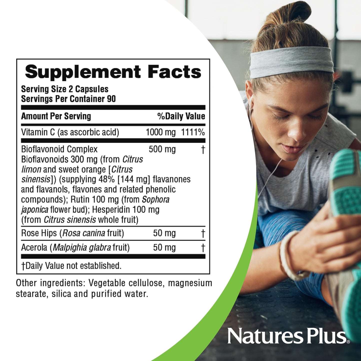 NaturesPlus Super C Complex - 180 Capsules | 1000mg Vitamin C + 500mg Bioflavonoids | Vegan, Gluten Free - 90 Servings