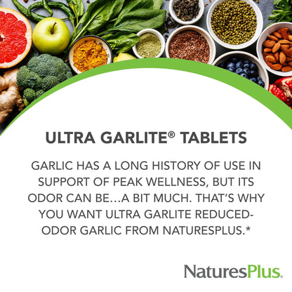 NaturesPlus Ultra Garlite 1000 mg - 90 Tablets | Odorless Garlic for Immune Support & Heart Health