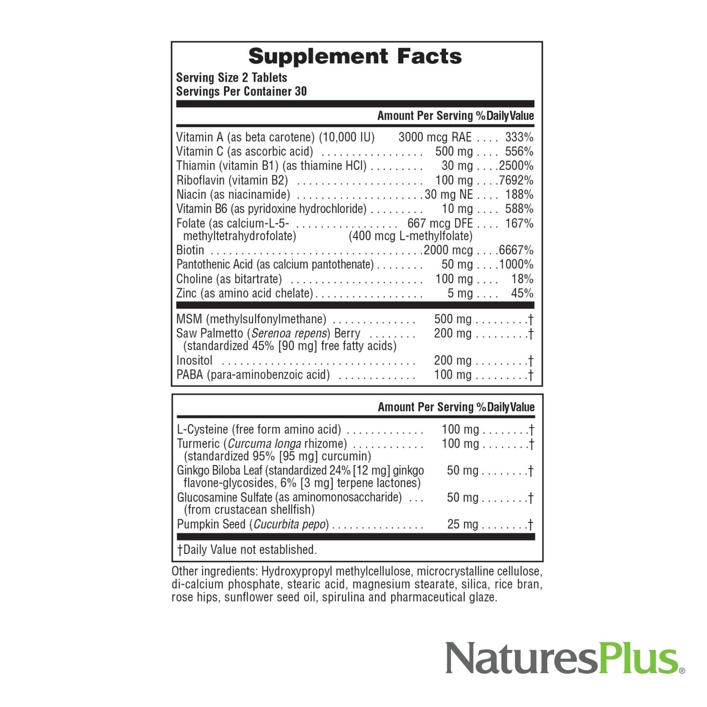 NaturesPlus Men's Ultra Hair Plus – Hair Growth Supplement, 60 Tablets