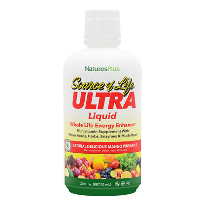 NaturesPlus Ultra Source of Life Liquid Mango Pineapple – Multivitamin with D3 & Lutein | Gluten Free & Vegetarian