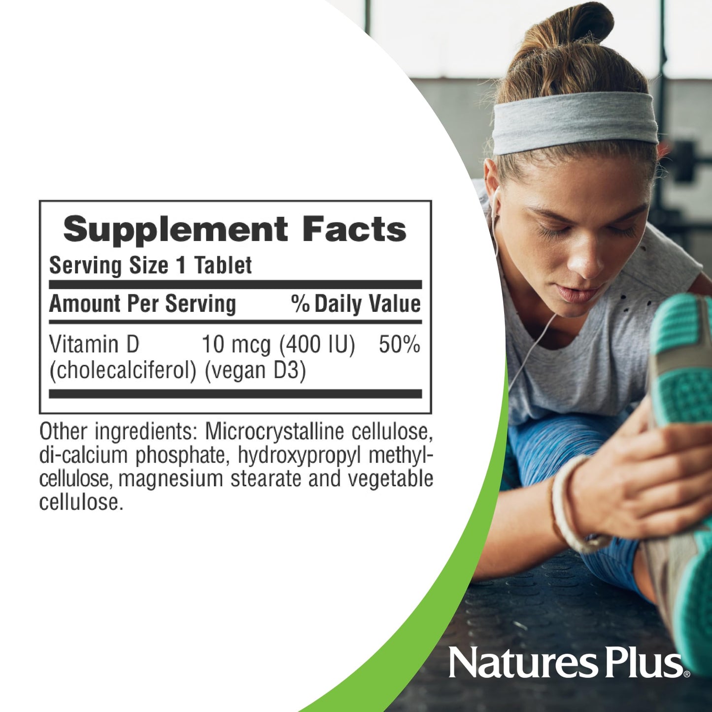 NaturesPlus Vitamin D3 400 IU - 90 Vegetarian Tablets | Bone, Heart & Immune Support