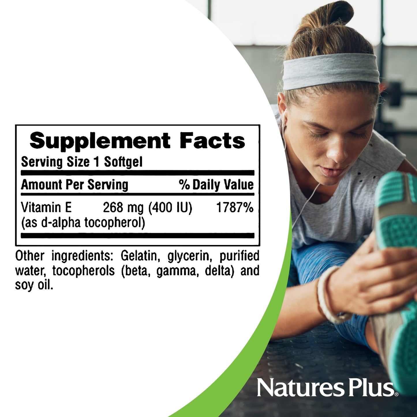 NaturesPlus Vitamin E 400 IU D-Tocopherol – 60 Softgels | Gluten-Free, Vegetarian