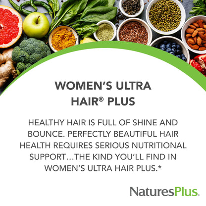 NaturesPlus Women's Ultra Hair Plus - All-Natural Hair Growth Supplement (60 Tablets) | Biotin | Gluten-Free