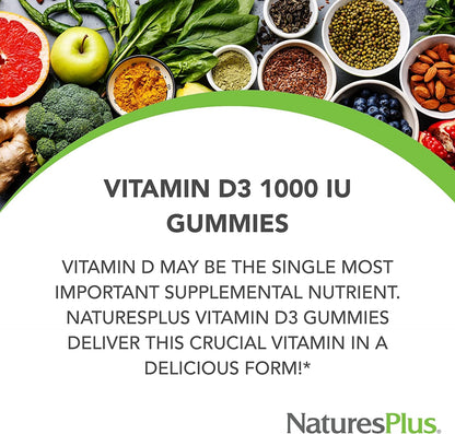 NaturesPlus Vitamin D3 1000 IU Gummies – 60 Gummies, Mixed Berry | Vegan, Gluten Free