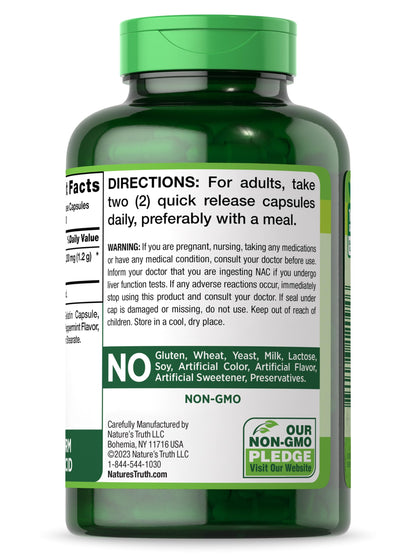 Nature's Truth NAC N-Acetyl Cysteine 1,200 mg | 200 Capsules | Pack of 2 | Non-GMO & Gluten Free