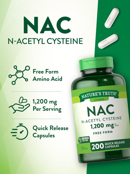 Nature's Truth NAC N-Acetyl Cysteine 1,200 mg | 200 Capsules | Pack of 2 | Non-GMO & Gluten Free