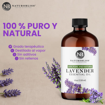 NaturoBliss 100% Pure Lavender Essential Oil – Therapeutic Grade, Premium Quality, 4 fl oz with Glass Dropper