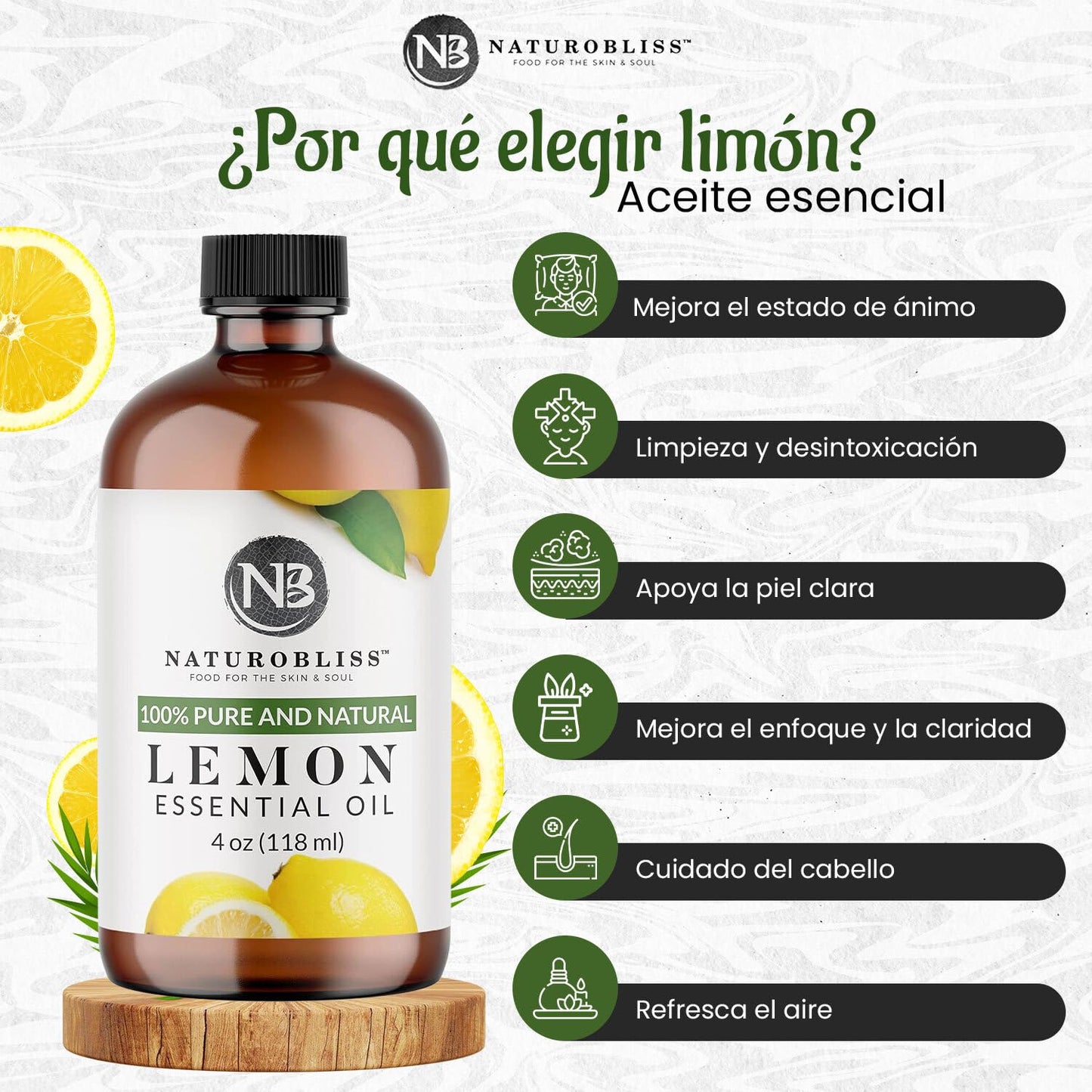 NaturoBliss 100% Pure Lemon Essential Oil – Therapeutic Grade, 4 oz with Glass Dropper