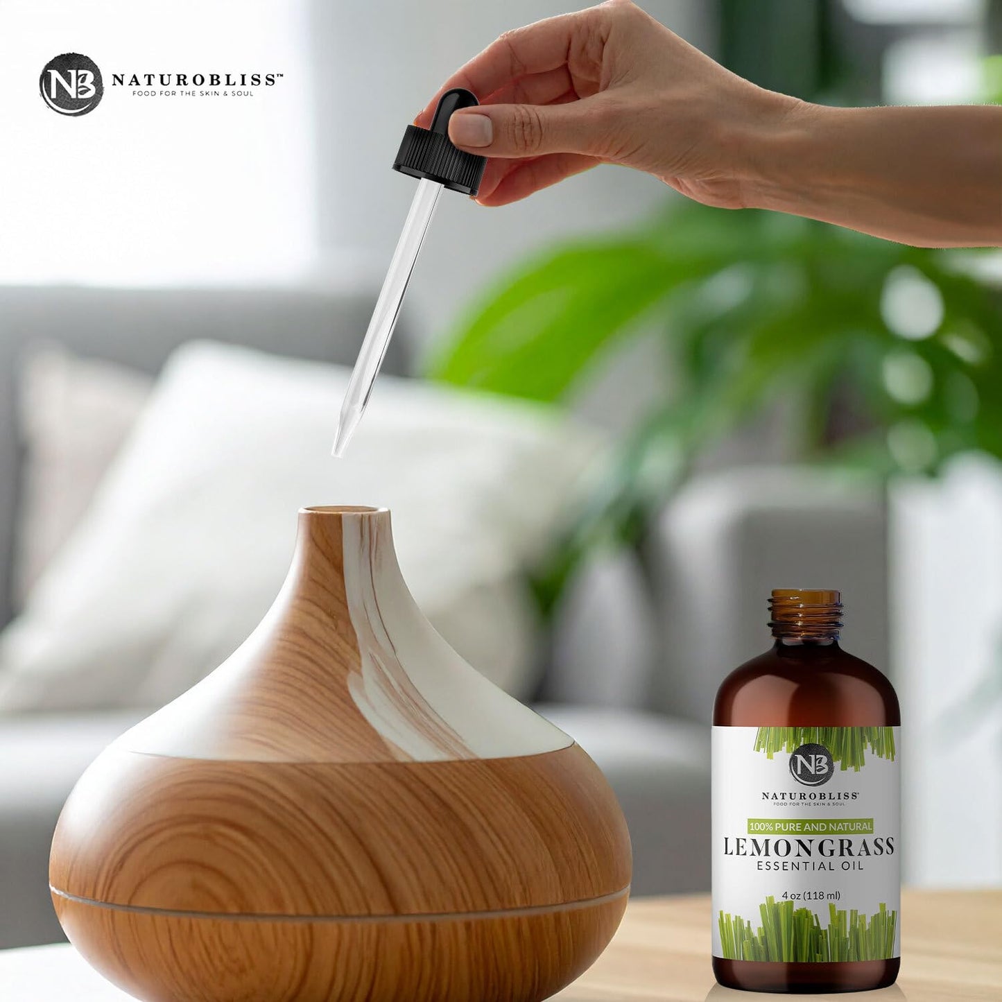 NaturoBliss Lemongrass Essential Oil – 100% Pure, Therapeutic Grade, 4 fl oz with Glass Dropper