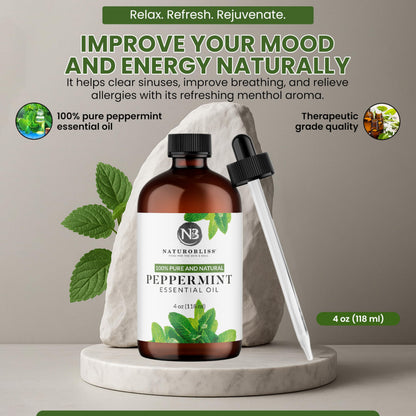 NaturoBliss Peppermint Essential Oil 4 oz | 100% Pure & Therapeutic Grade