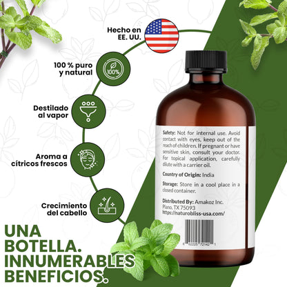 NaturoBliss Peppermint Essential Oil 4 oz | 100% Pure & Therapeutic Grade