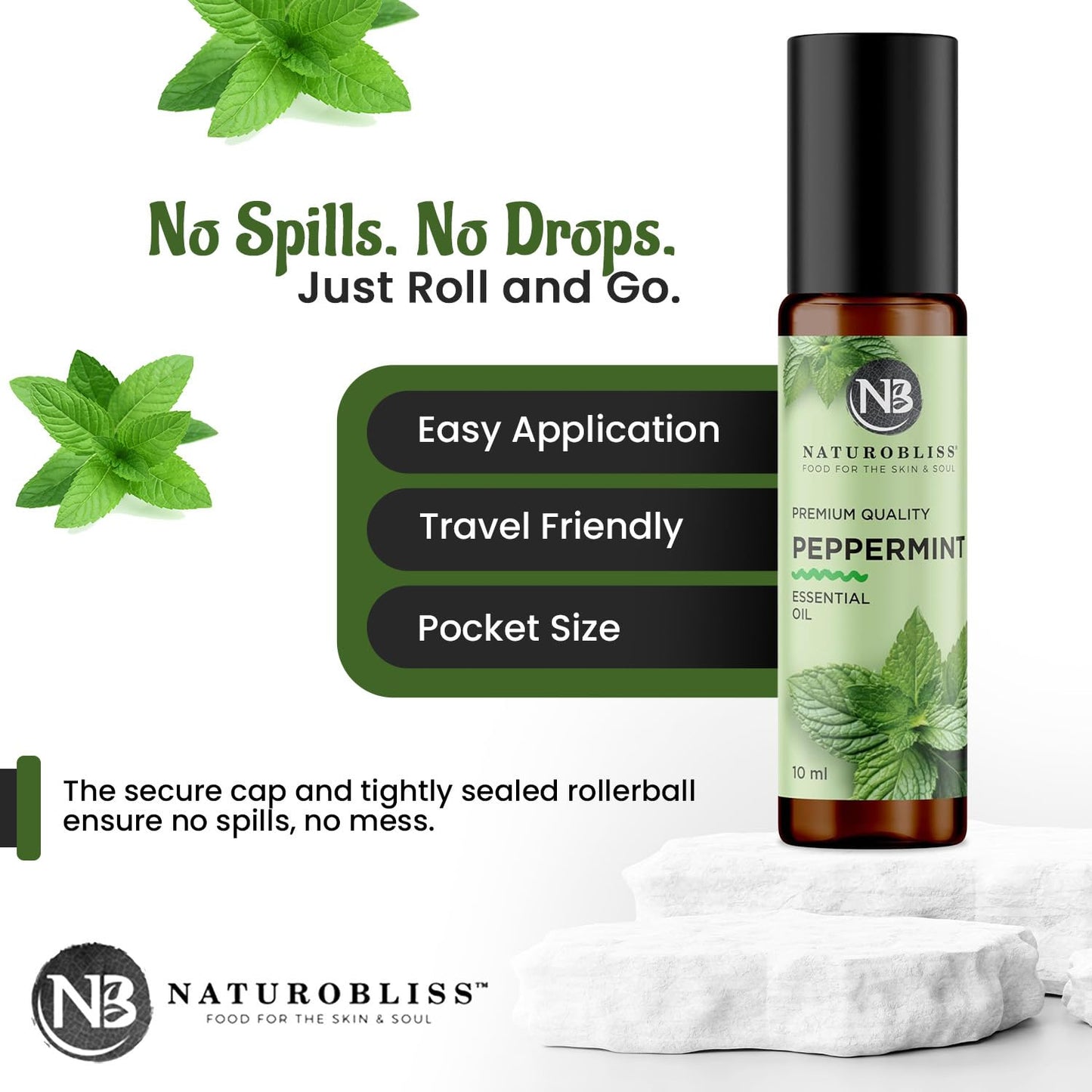 NaturoBliss Peppermint Essential Oil Roll-On, 10 ml