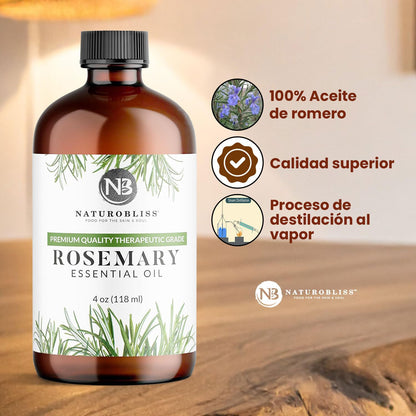 NaturoBliss Rosemary Essential Oil - 4 fl oz, 100% Pure, Therapeutic Grade, Glass Dropper