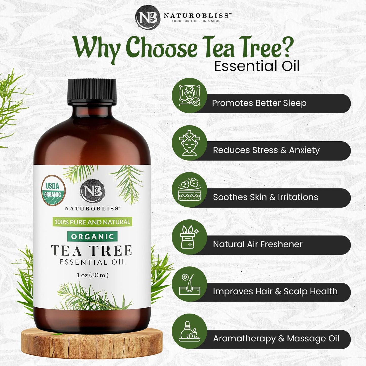 NaturoBliss Tea Tree Essential Oil – 100% Pure, Therapeutic Grade, 30 ml