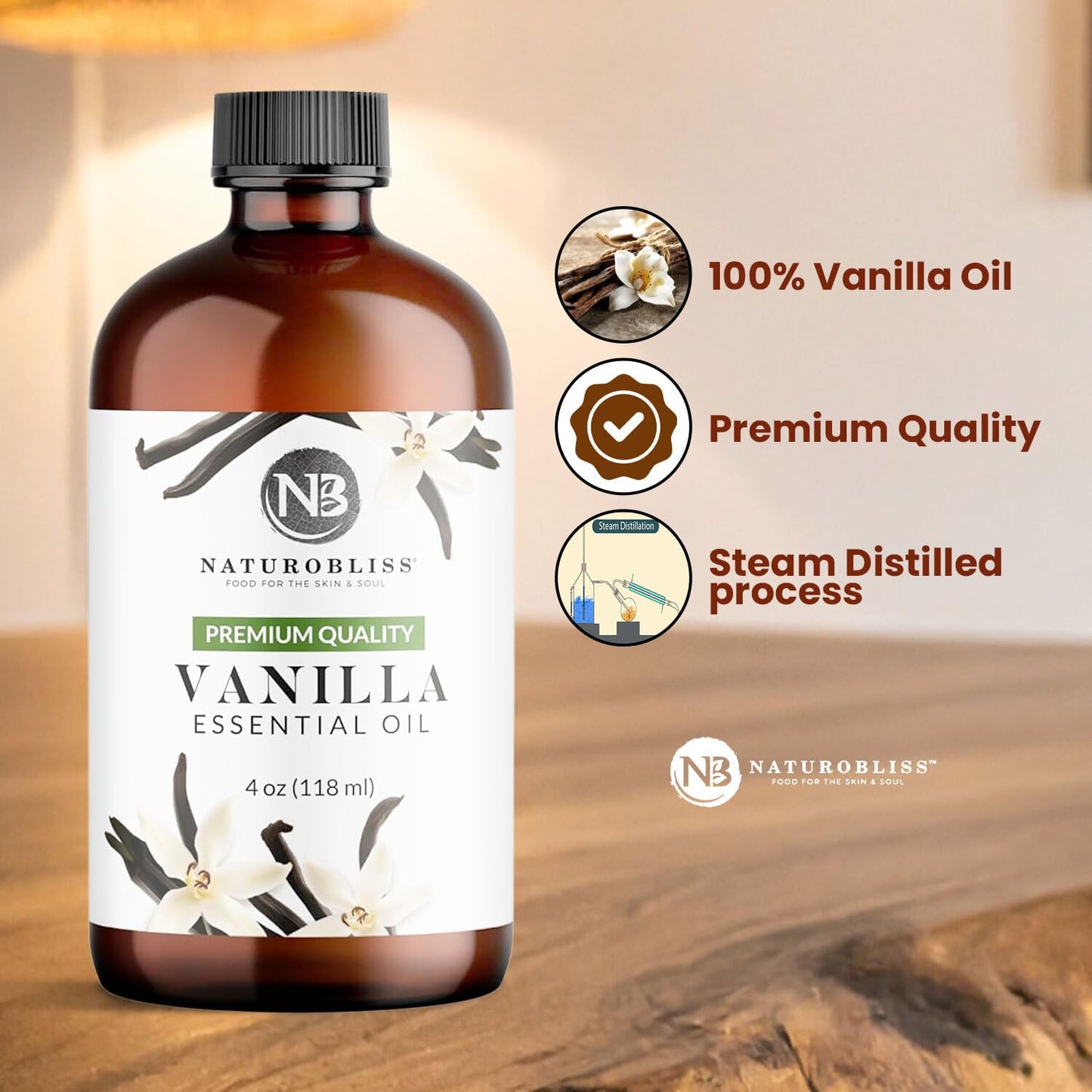 NaturoBliss Vanilla Essential Oil (4oz) – Premium Quality, 100% Pure