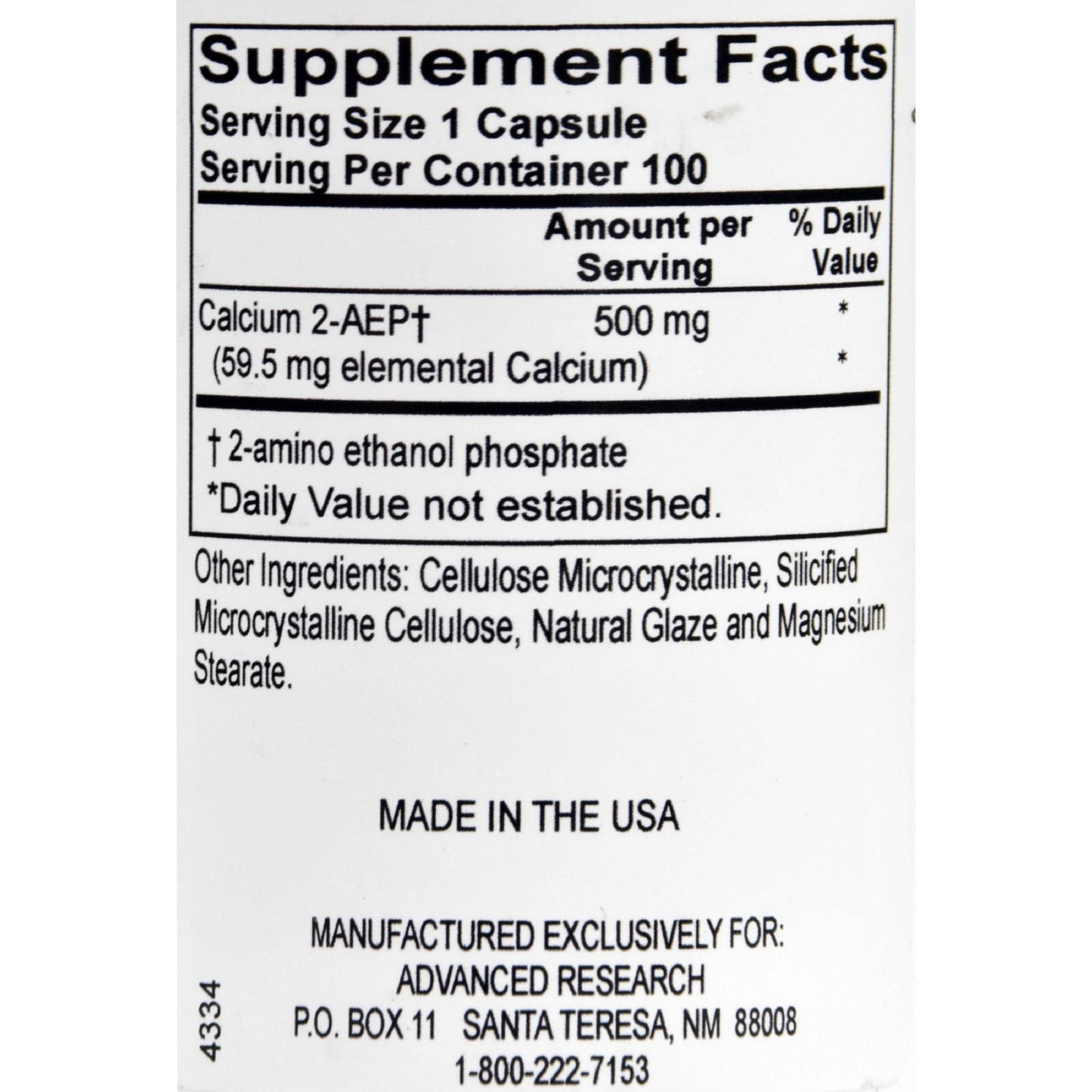 NCI Advanced Research Dr. Hans Nieper Calcium 2-AEP Capsules – 100 Count