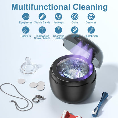Neatevday Ultrasonic Retainer Cleaner - 250ml, 50kHz, 4 Modes, Digital Timer, for Aligners & Jewelry - Black