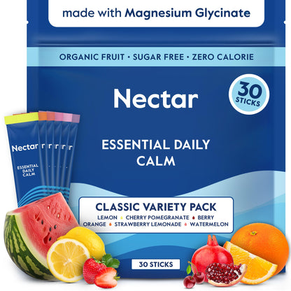 Nectar Calm Magnesium Glycinate Drink Mix – Sugar Free, Zero Calorie (30 Sticks)