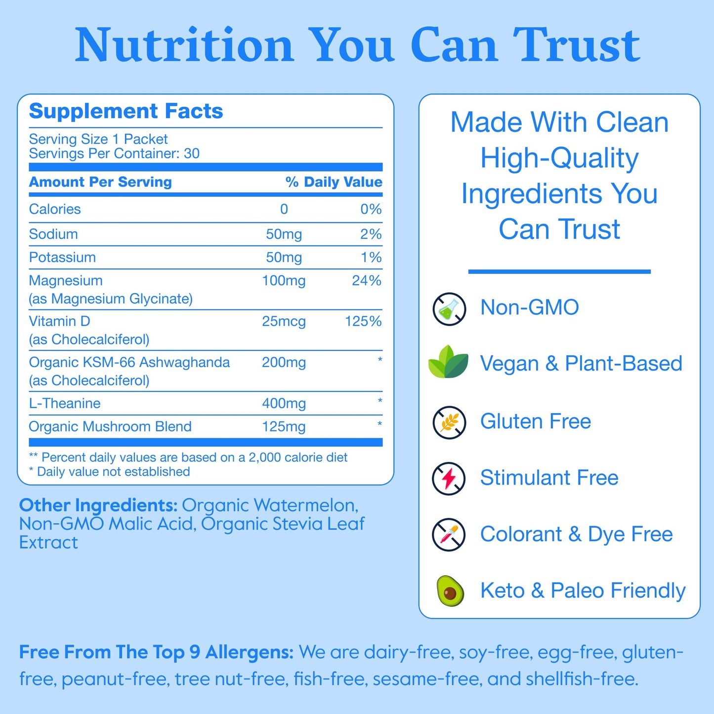 Nectar Calm Magnesium Glycinate Drink Mix – Sugar Free, Zero Calorie (30 Sticks)