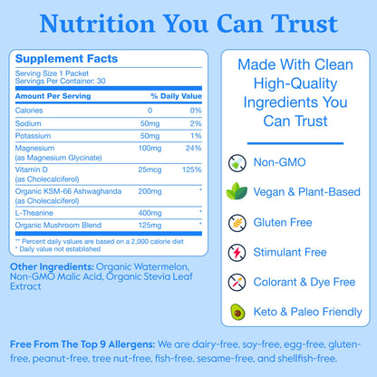 Nectar Calm Magnesium Glycinate Drink Mix – Sugar Free, Zero Calorie (30 Sticks)