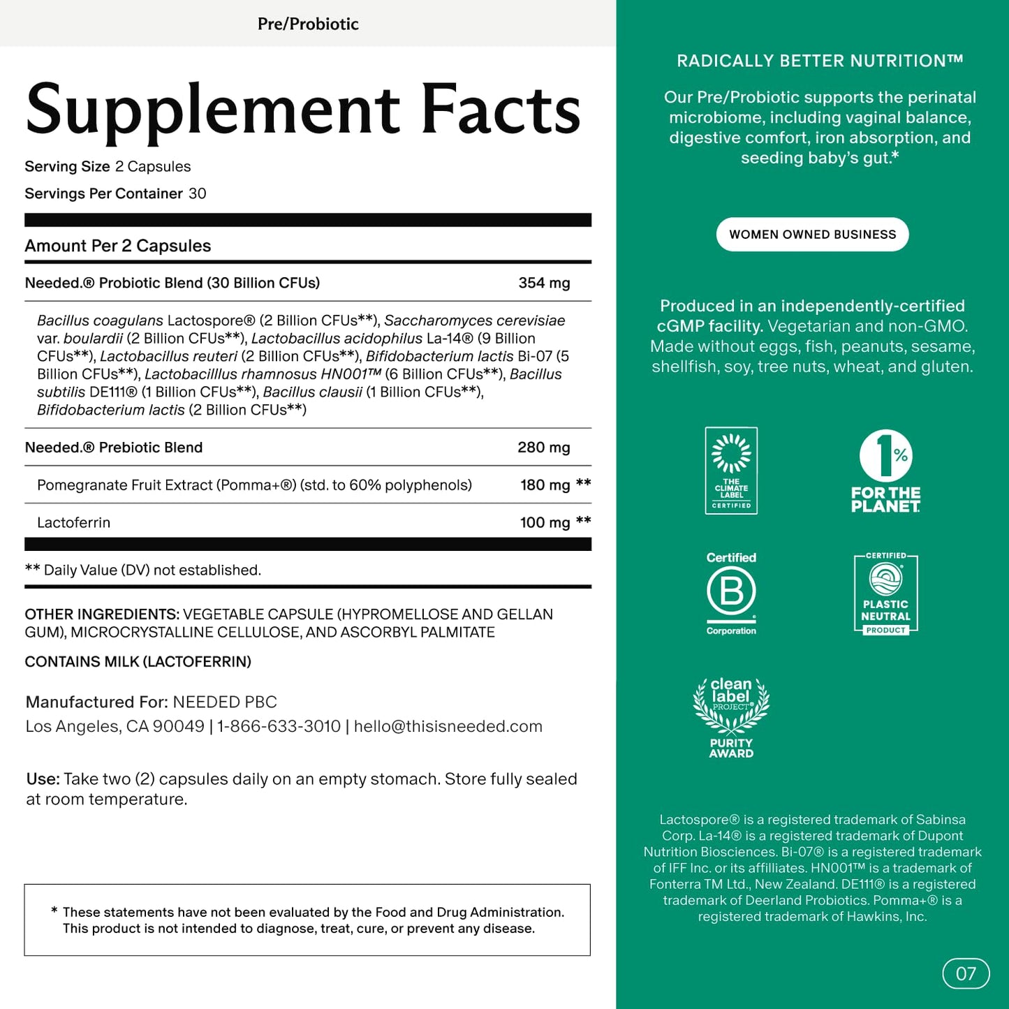 Needed Balance Prenatal Prebiotic & Probiotic — 60 Capsules