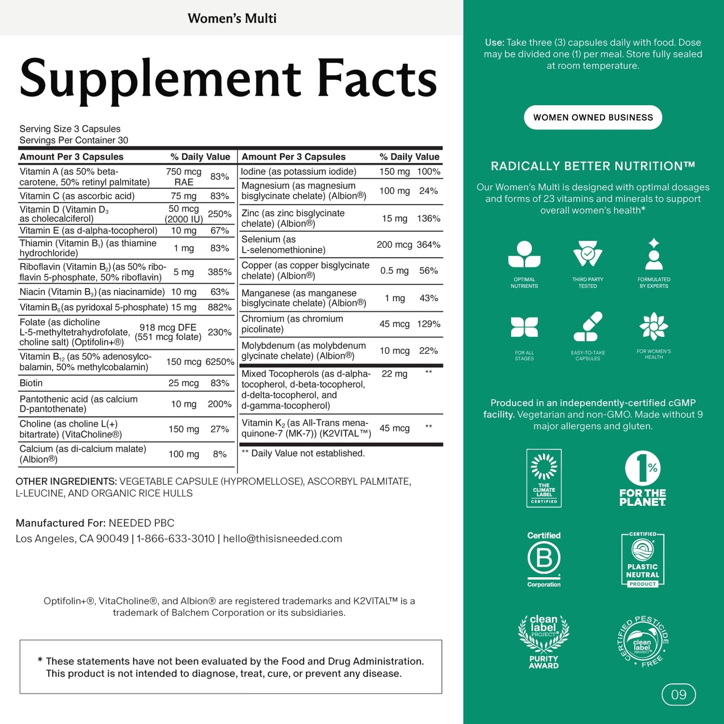 Needed Women's Multivitamin – 23 Vitamins & Minerals for Daily Wellness | Citrus Scent