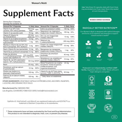 Needed Women's Multivitamin – 23 Vitamins & Minerals for Daily Wellness | Citrus Scent
