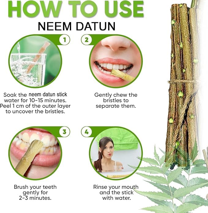 Ayurvedic Neem Datun - Organic Toothbrush Twig (5-7 in) Pack of 10