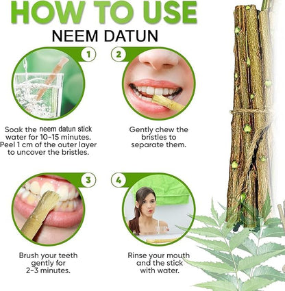 Ayurvedic Neem Datun - Organic Toothbrush Twig (5-7 in) Pack of 10