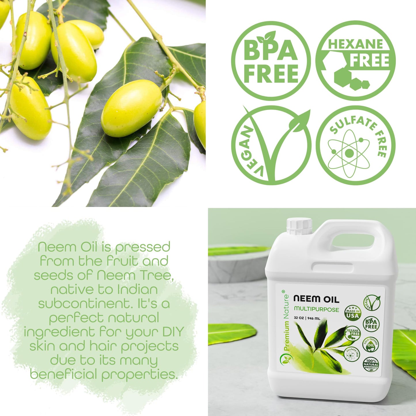 Organic Neem Oil 100% Pure Cold-Pressed for Skin, Hair & Plants | 32 oz