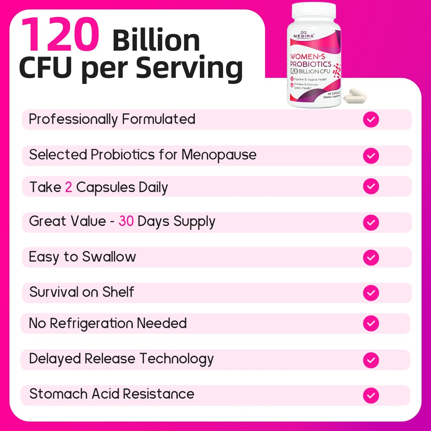 Negima Menopause Probiotics – 120B CFUs, 13-in-1 Herbal Complex, 240 Caps