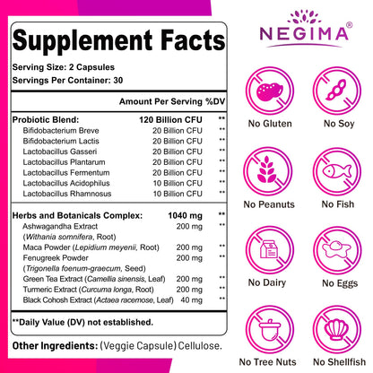Negima Menopause Probiotics – 120B CFUs, 13-in-1 Herbal Complex, 240 Caps
