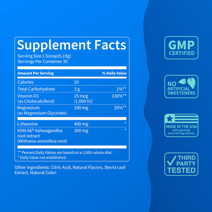 Nello SuperCalm Powdered Drink Mix Tub - Cortisol Reducer* & Sleep Aid - L Theanine, KSM-66 Ashwagandha, Magnesium Glycinate, Vitamin D3 - No Sugar, Non GMO - 30 Servings - BlackBerry Basil