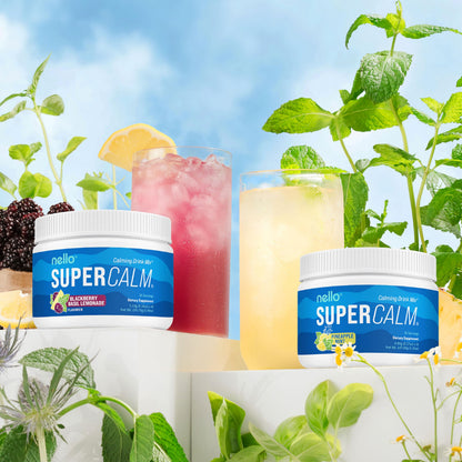 Nello SuperCalm Powdered Drink Mix Tub - Cortisol Reducer* & Sleep Aid - L Theanine, KSM-66 Ashwagandha, Magnesium Glycinate, Vitamin D3 - No Sugar, Non GMO - 30 Servings - BlackBerry Basil