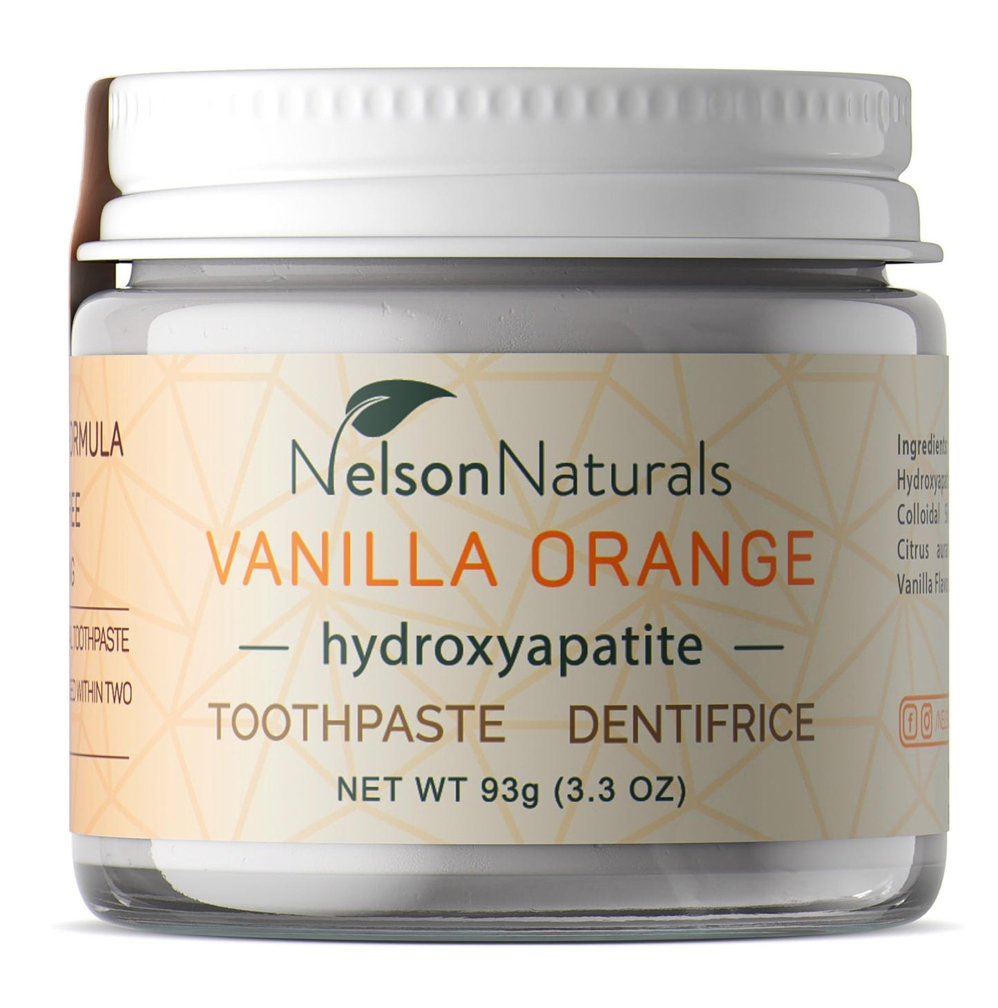 Nelson Naturals Hydroxyapatite Toothpaste 3.3 oz - Vanilla Orange Flavor - Remineralizing & Detoxifying