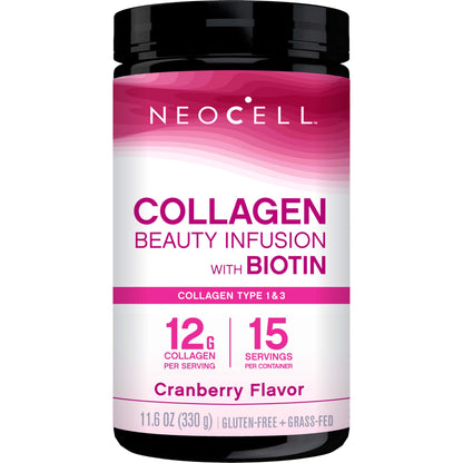 NeoCell Collagen Beauty Infusion with Biotin – Cranberry Powder, 11.6 oz