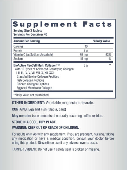 NeoCell Super Multi Collagen Peptides – 120 Tablets | 10 Types of Collagen | Skin, Hair & Nails